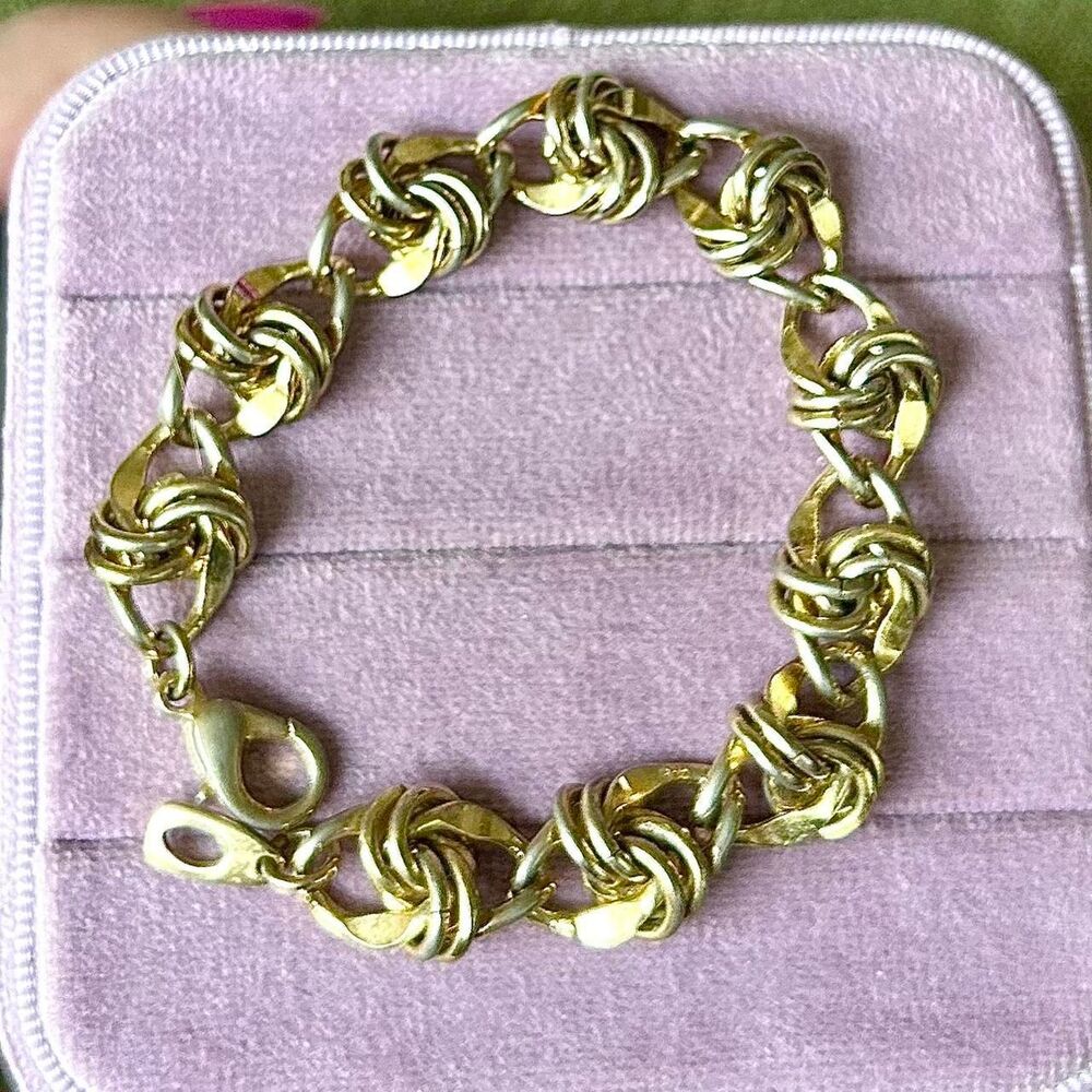 Vintage Gold Tone Knot Chain Link Chunky Bracelet